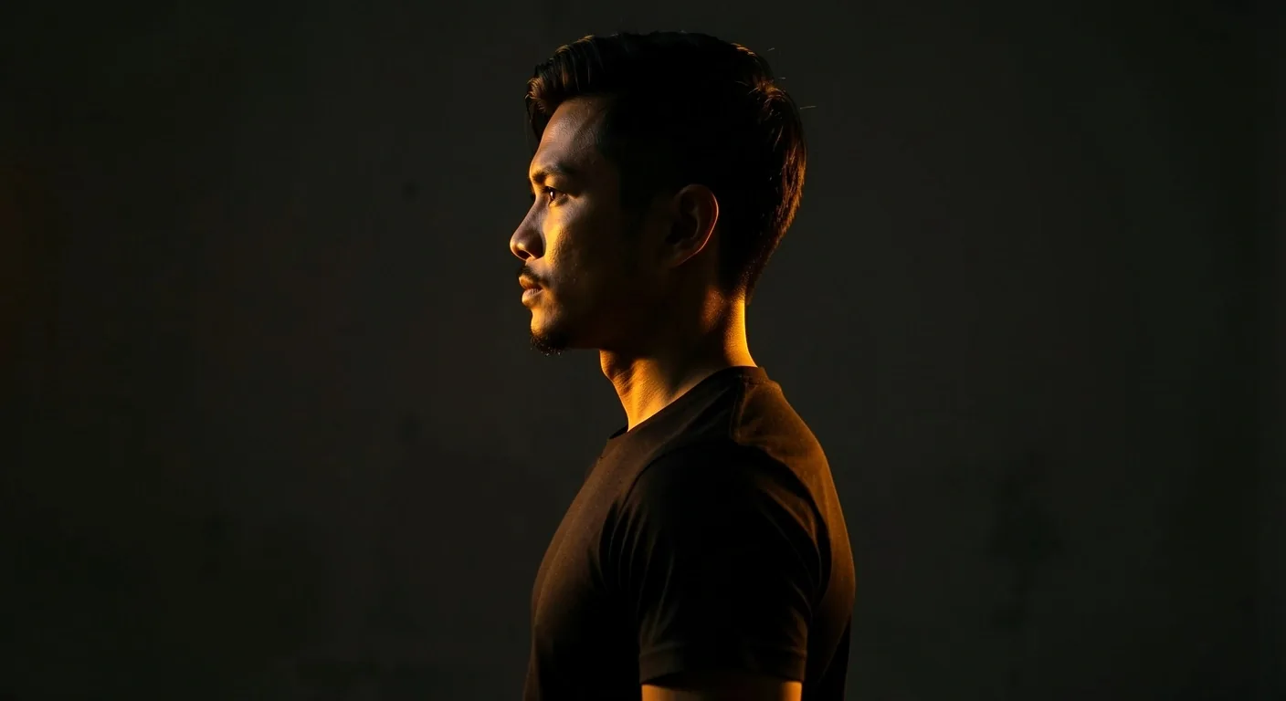 Indonesian man in focused contemplation
