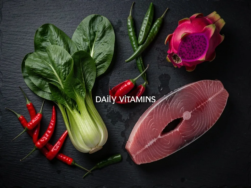 Fresh Indonesian produce on dark surface