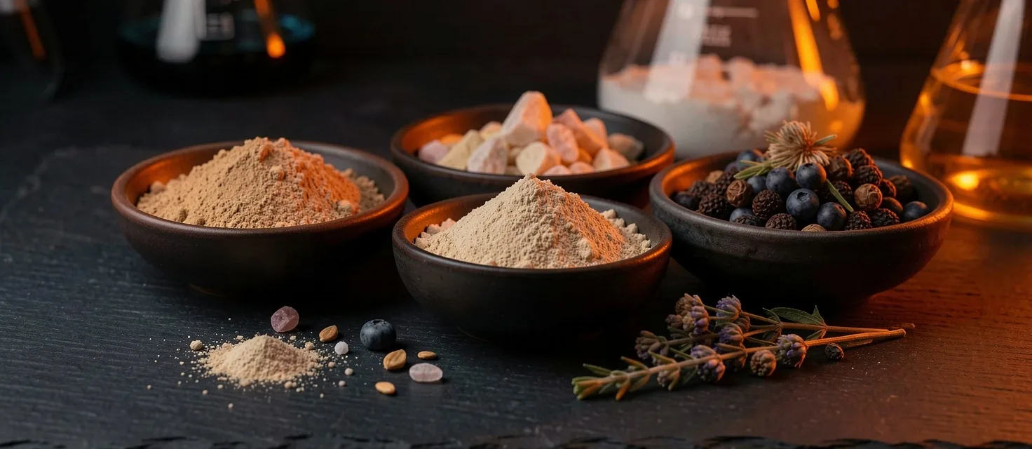 Raw ingredients in dark lab setting